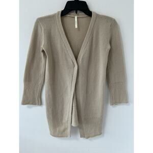 Souchi Womens Cashmere Single Button 3/4 Sleeve Cardigan Cream Tan Size P Small